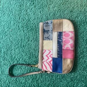 Coach Blue and Pink Patchwork Wristlet